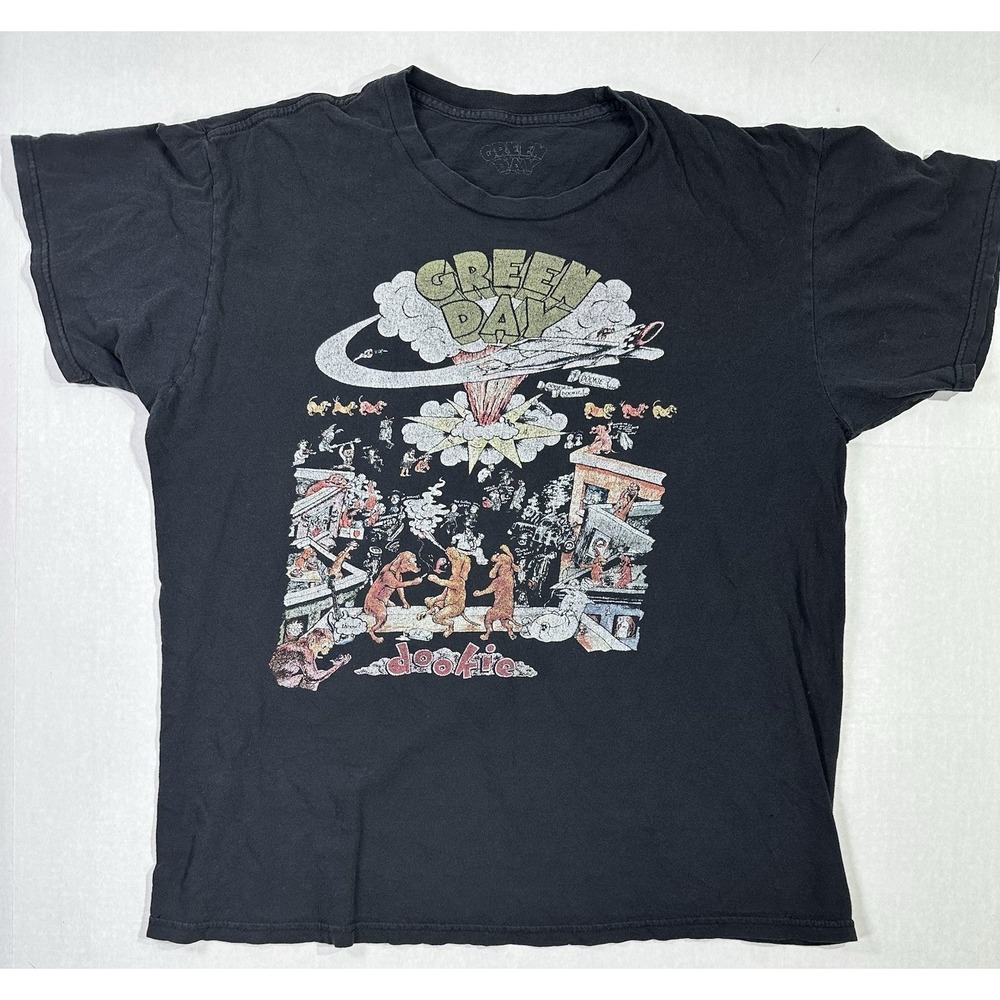 Green Day Shirt Adult Size Large Black Dookie Punk Rock Band Merchandise Mens